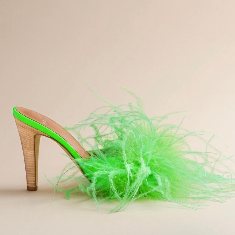 Brother Vellies Green Palms Feather Mules size 6 women
